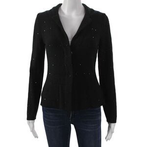 Amina Rubinacci Womens Basic Jacket Black Wool V Neck Long Sleeve Size 40